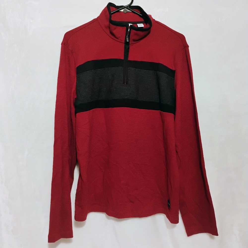 Calvin Klein Liquid Touch Mens Medium Red Quarter Zip Pullover Ribbed Knit Top C - Picture 2 of 7